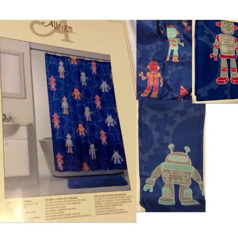 Robot Bot Fabric Shower Curtain Kids Bathroom